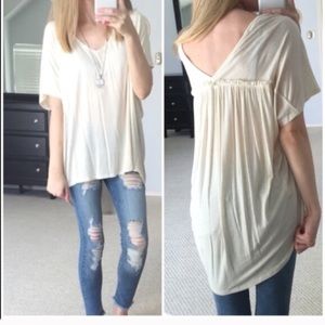 Oatmeal V Neck Back Top